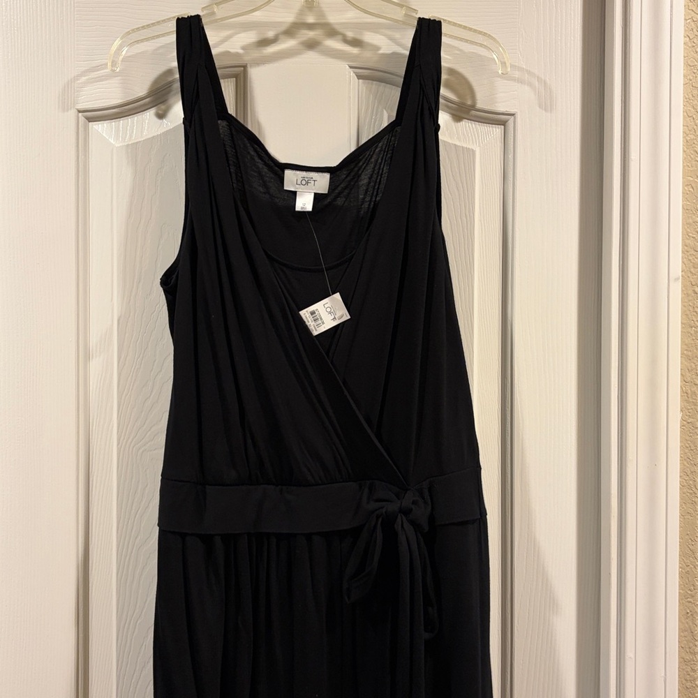LOFT Black Sleeveless mini above knee Dress with Tie Waist NWT size 12 - Picture 2 of 7